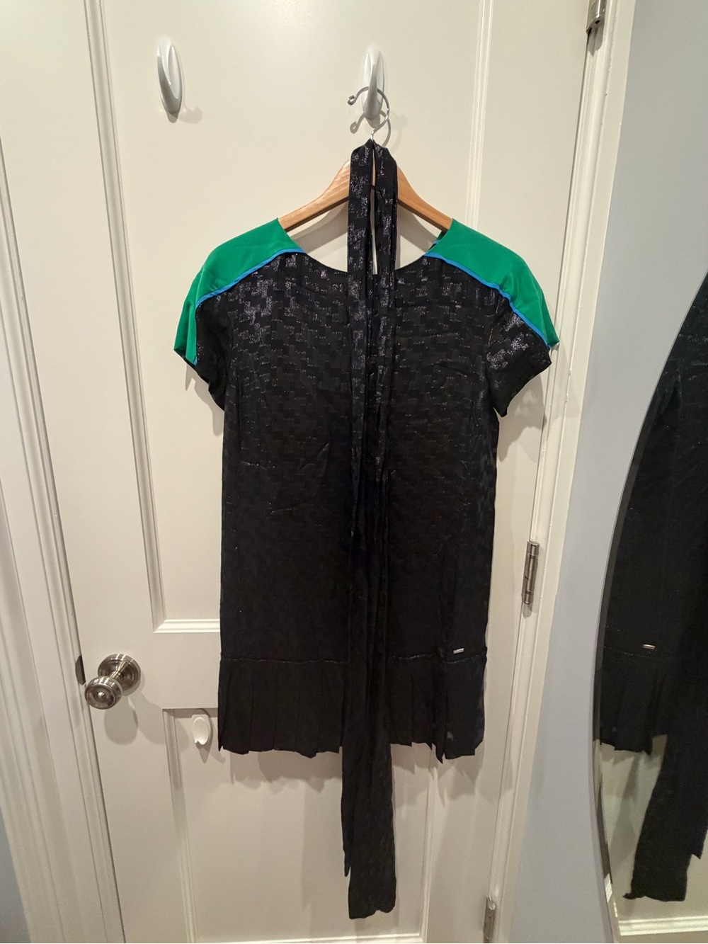 Escada Black Mini Dress with Green Shoulder Panels
